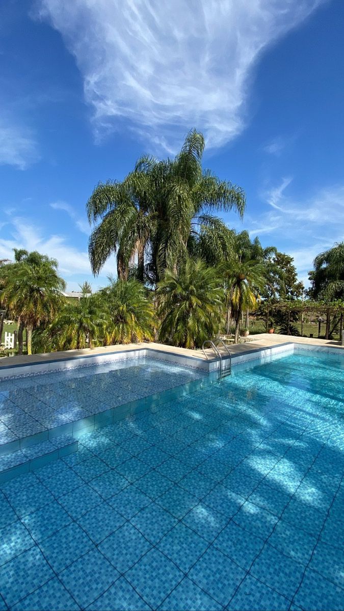 Piscina rodeada de áreas verdes